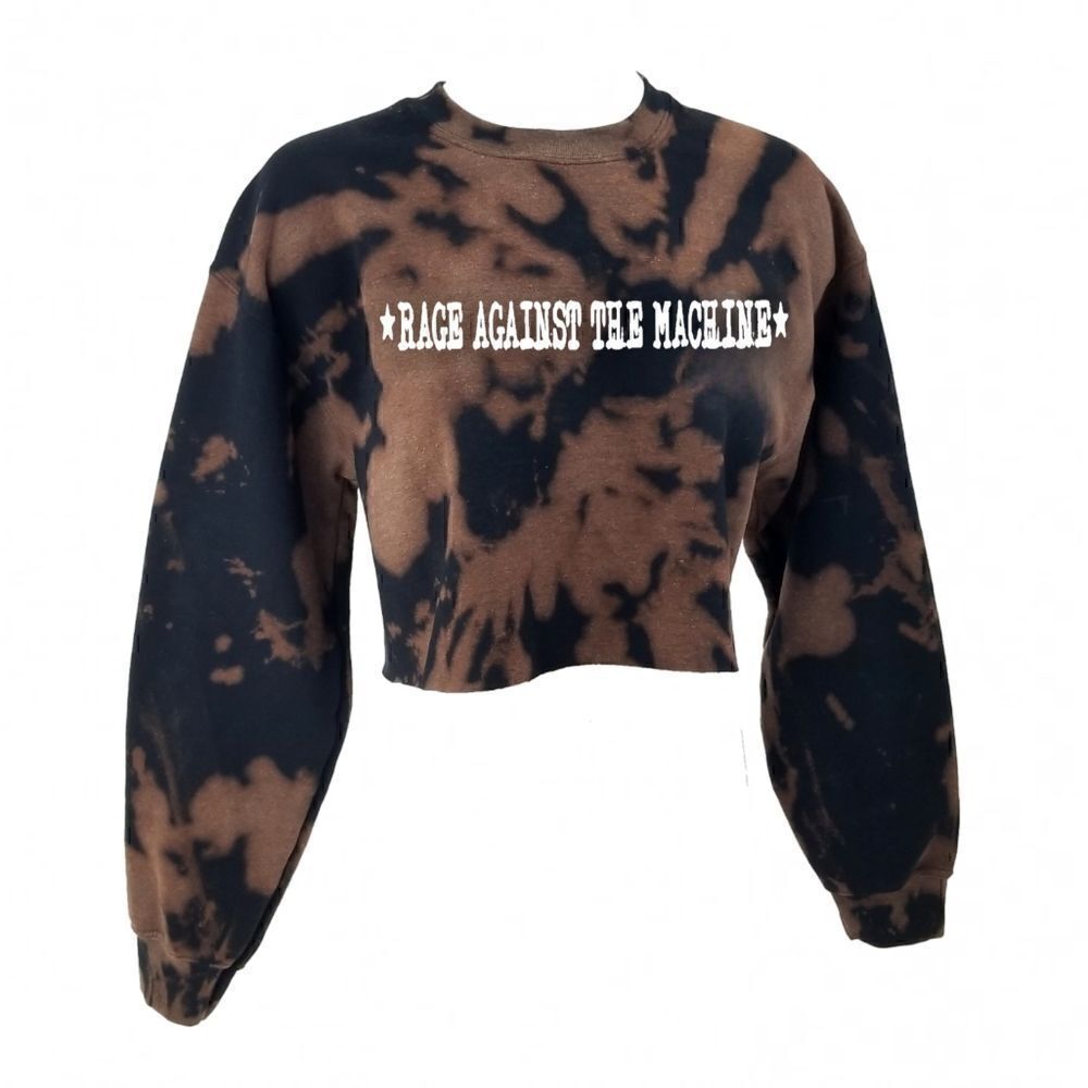 RAGE AGAINST THE MACHINE Rock Band Rap Acid Wash Crop Top Crewneck Sweatshirt - Picture 2 of 5